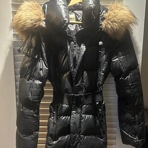 SAM. Black Puffer Jacket with Brown Faux Fur